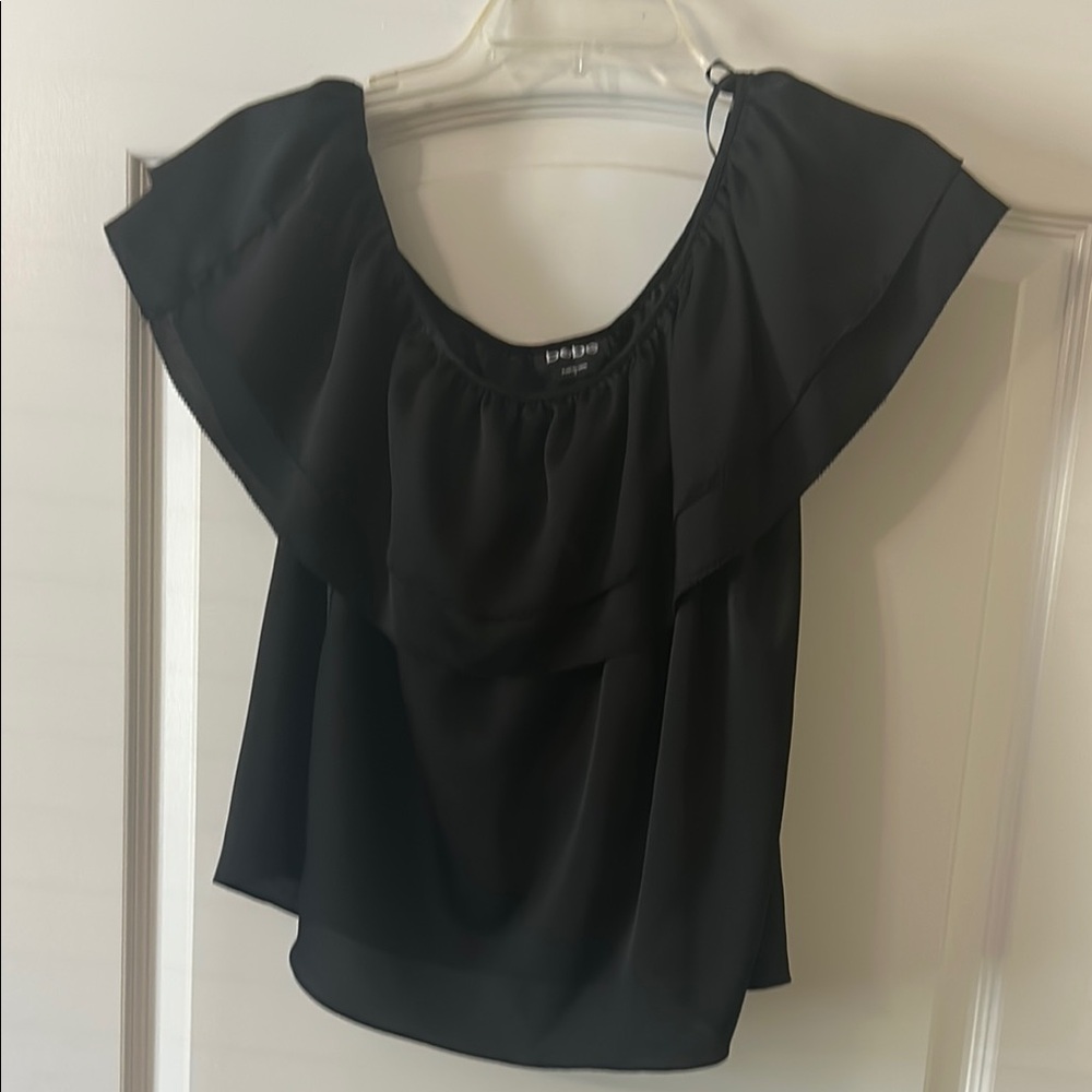 Bebe Black off the shoulder Flutter Sleeve Ruffled Blouse